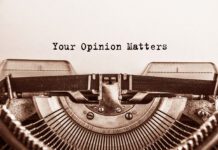 Letter to the editor: Worship that speaks Typewriter with words "Your Opinion Matters" on a page.