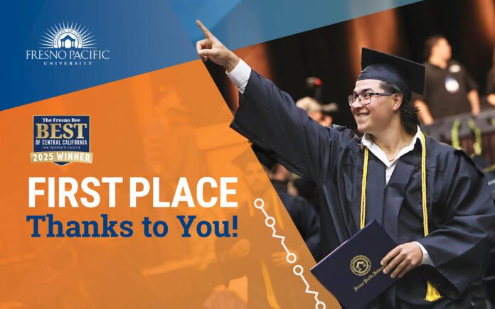 2025 FPU BCC Gold 2 (2) A graphic with the words "First place thanks to you" and a photo of a graduate.
