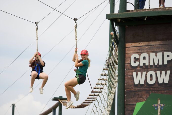 Ascent 2025 zip line Two students go on a zip line.