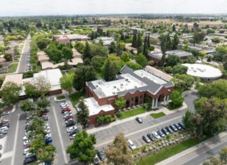 Fresno Pacific University receives $10 million grant from Lilly Endowment Drone view of college campus buildings, parking lot, surrounding area.