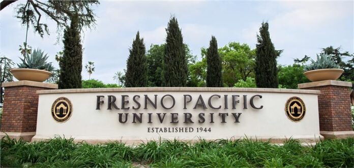Fresno Pacific University campus sign.
